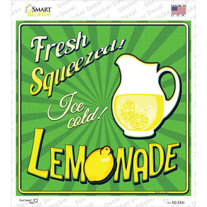 SQ-332s-M Fresh Squeezed Ice Cold Lemonade Novelty Square Sticker Decal - Medium