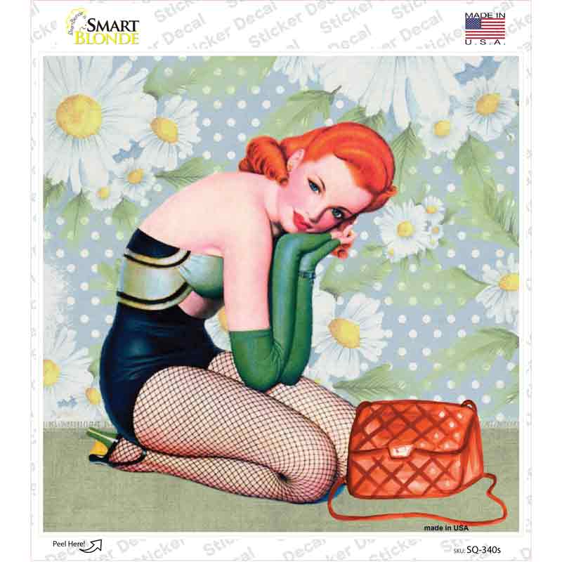 SQ-340s-M Girl with Purse Novelty Square Sticker Decal - Medium