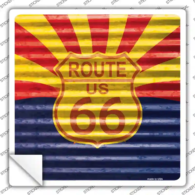 SQ-409s-S Route 66 Arizona Flag Novelty Square Sticker Decal - Small