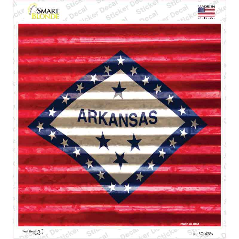 SQ-428s-M Arkansas Flag Corrugated Effect Novelty Square Sticker Decal - Medium