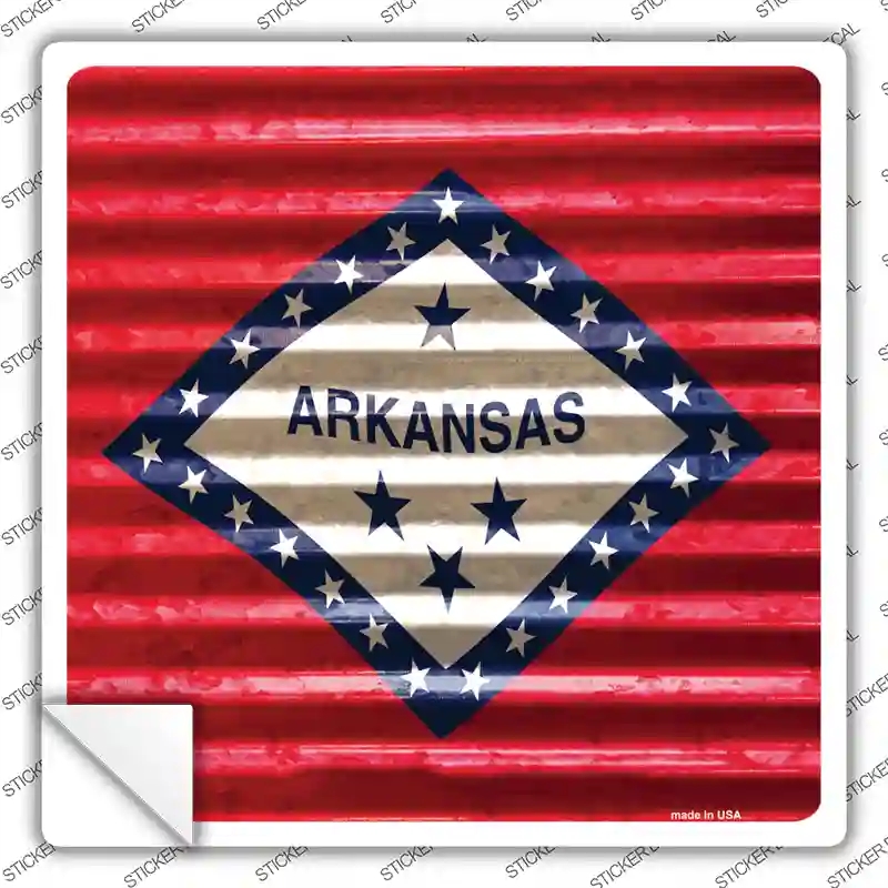 SQ-428s-XL Arkansas Flag Corrugated Effect Novelty Square Sticker Decal - Extra Large