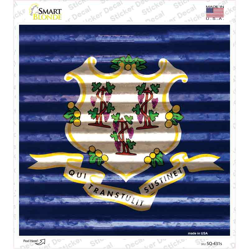 SQ-431s-M Connecticut Flag Corrugated Effect Novelty Square Sticker Decal - Medium
