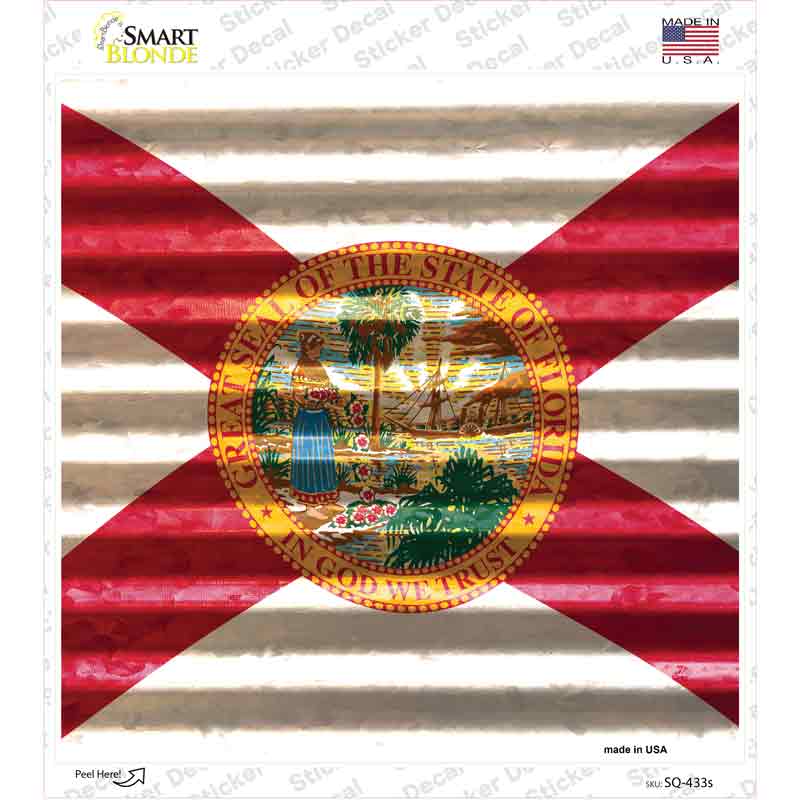 SQ-433s-M Florida Flag Corrugated Effect Novelty Square Sticker Decal - Medium