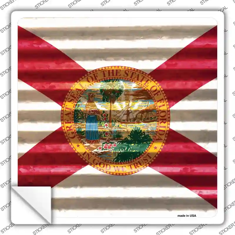 SQ-433s-XL Florida Flag Corrugated Effect Novelty Square Sticker Decal - Extra Large