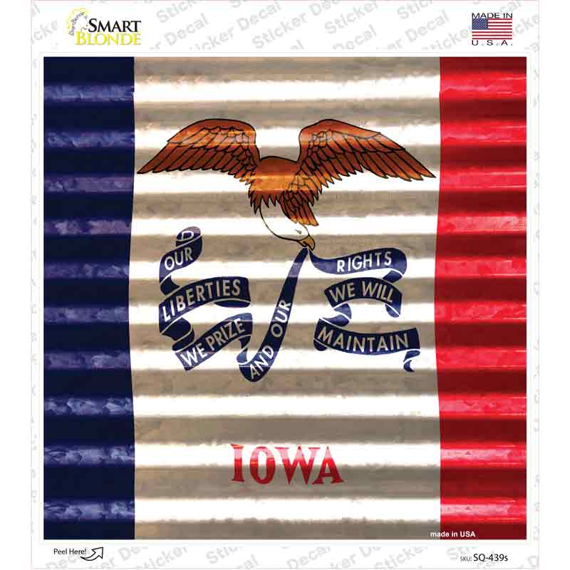 SQ-439s-M Iowa Flag Corrugated Effect Novelty Square Sticker Decal - Medium
