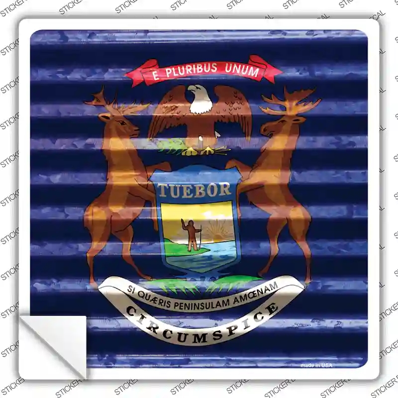 SQ-446s-L Michigan Flag Corrugated Effect Novelty Square Sticker Decal - Large