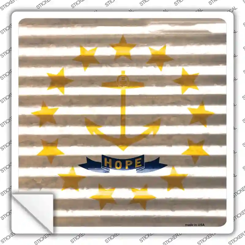 SQ-463s-L Rhode Island Flag Corrugated Effect Novelty Square Sticker Decal - Large