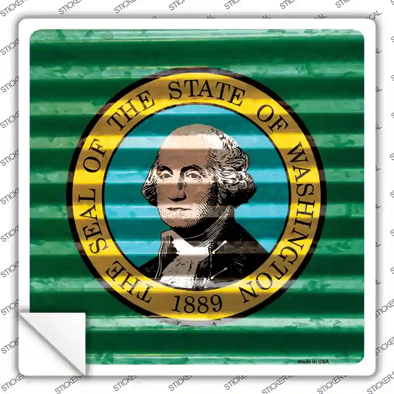 SQ-471s-S Washington Flag Corrugated Effect Novelty Square Sticker Decal - Small