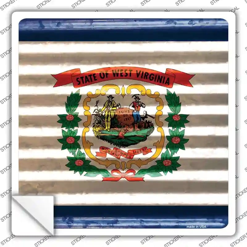 SQ-472s-S West Virginia Flag Corrugated Effect Novelty Square Sticker Decal - Small