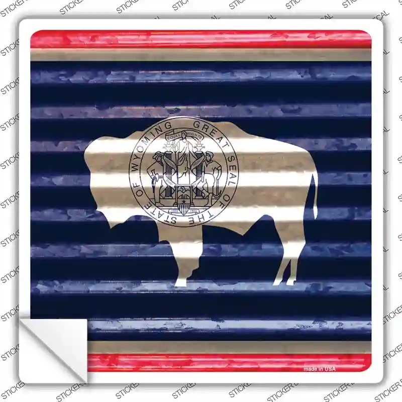 SQ-474s-S Wyoming Flag Corrugated Effect Novelty Square Sticker Decal - Small