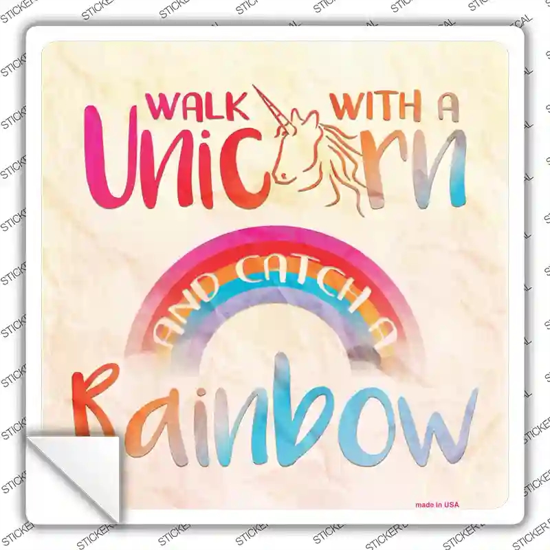 SQ-492s-XL Walk with A Unicorn Novelty Square Sticker Decal - Extra Large
