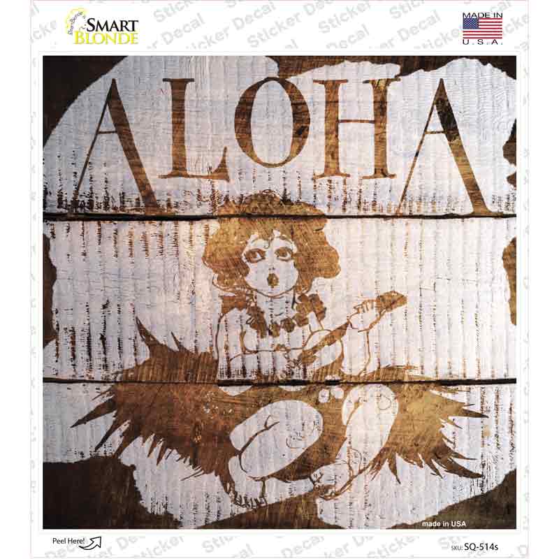 SQ-514s-M Aloha Painted Stencil Novelty Square Sticker Decal - Medium
