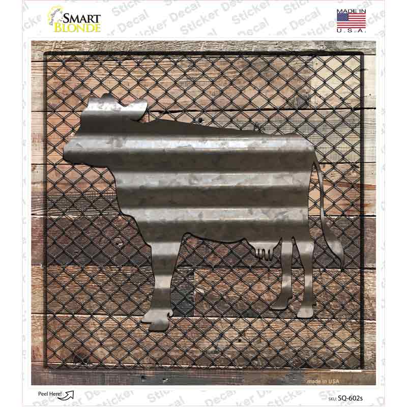 SQ-602s-M Corrugated Cow on Wood Novelty Square Sticker Decal - Medium