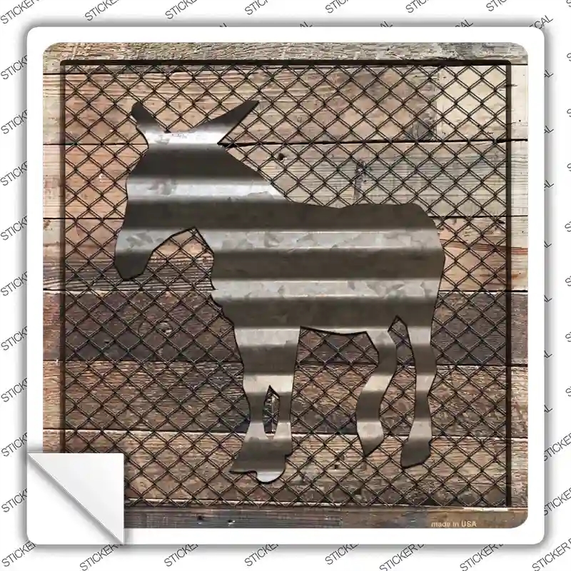 SQ-618s-S Corrugated Donkey Chain on Wood Novelty Square Sticker Decal - Small