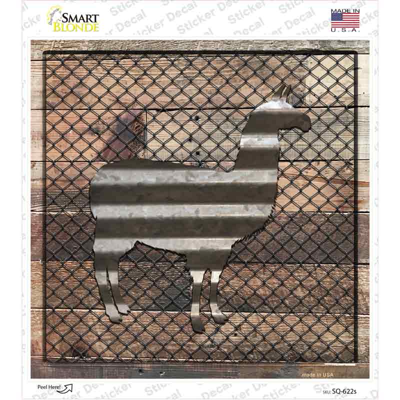 SQ-622s-M Corrugated Llama on Wood Novelty Square Sticker Decal - Medium