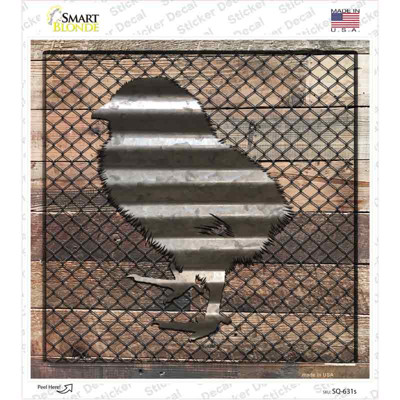 SQ-631s-M Corrugated Chick on Wood Novelty Square Sticker Decal - Medium