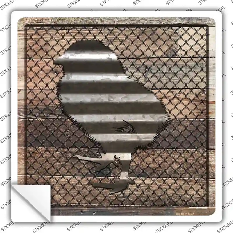 SQ-631s-S Corrugated Chick on Wood Novelty Square Sticker Decal - Small