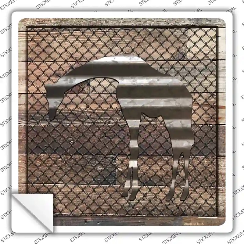 SQ-637s-L Corrugated Giraffe on Wood Novelty Square Sticker Decal - Large