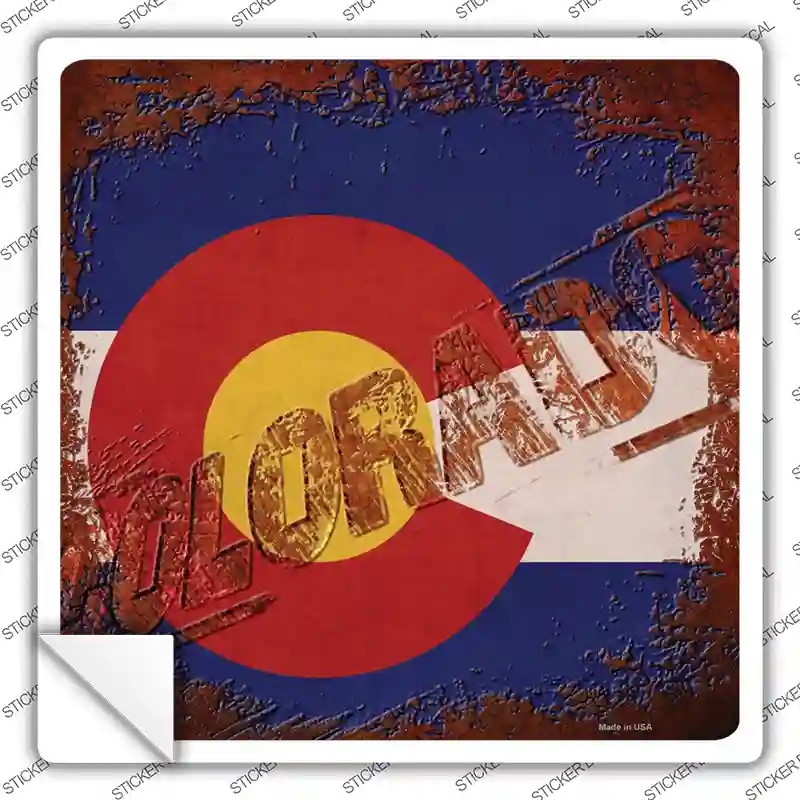 SQ-948s-S Colorado Rusty Stamped Novelty Square Sticker Decal - Small