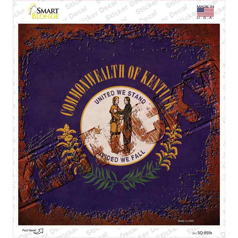 SQ-959s-M Kentucky Rusty Stamped Novelty Square Sticker Decal - Medium