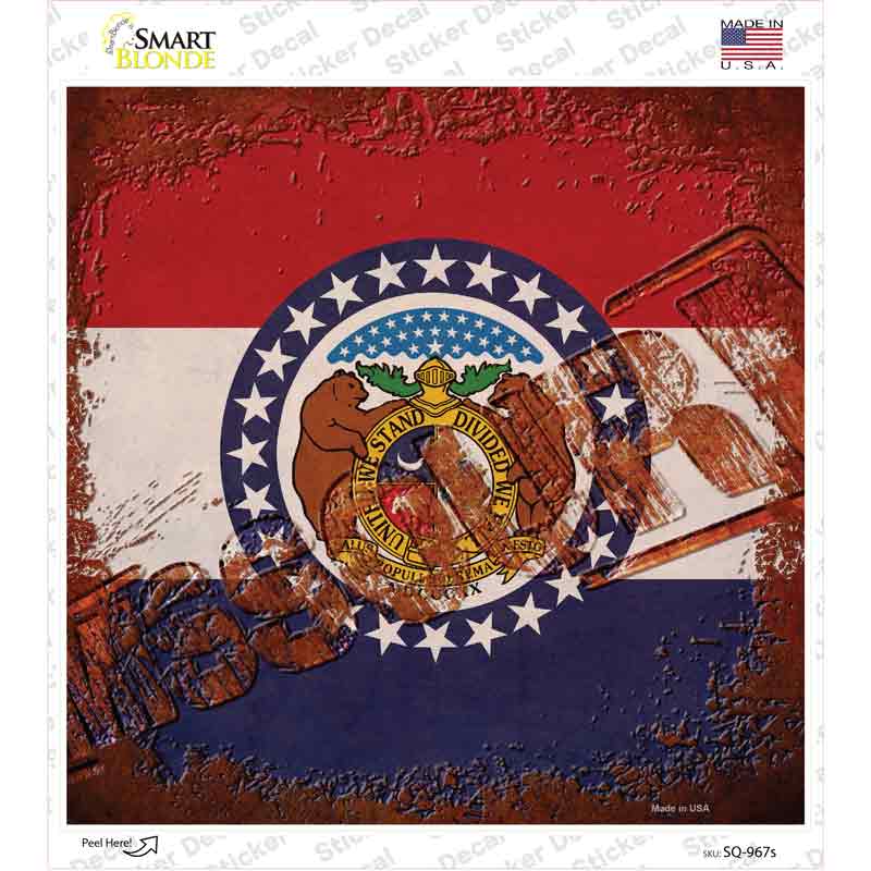 SQ-967s-M Missouri Rusty Stamped Novelty Square Sticker Decal - Medium