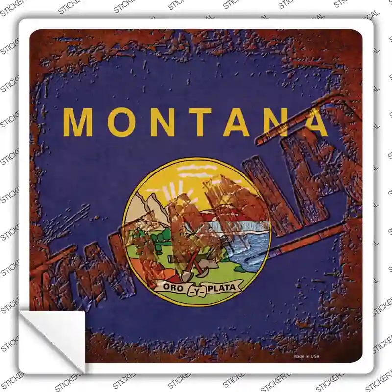 SQ-968s-S Montana Rusty Stamped Novelty Square Sticker Decal - Small