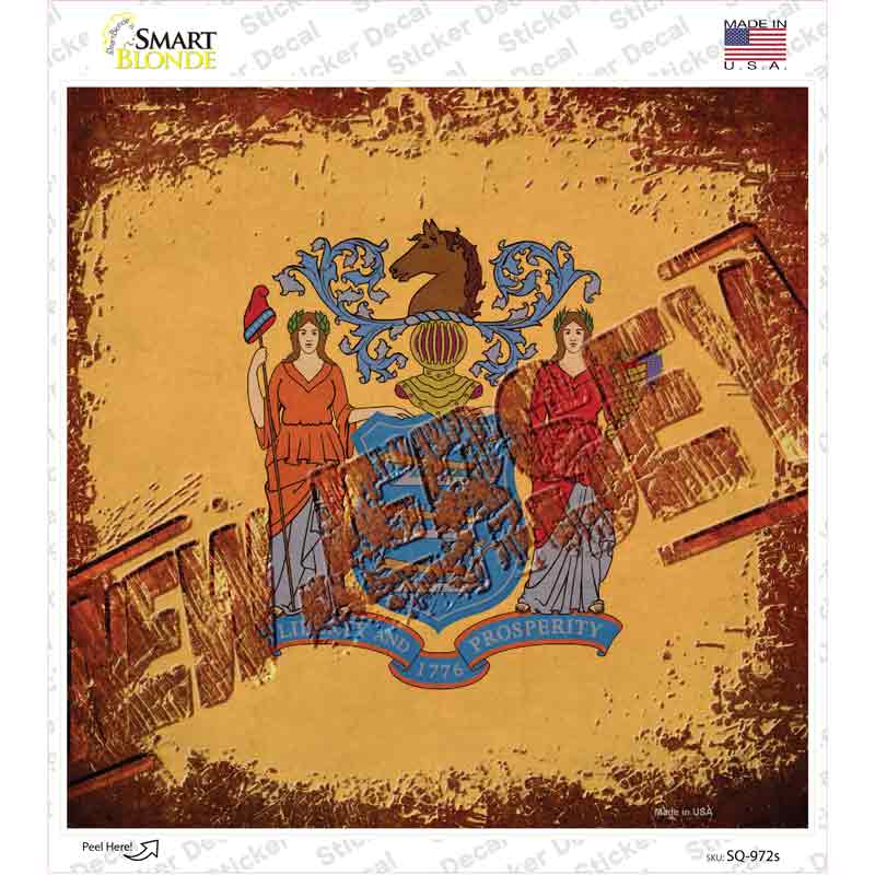 SQ-972s-M   Jersey Rusty Stamped Novelty Square Sticker Decal - Medium