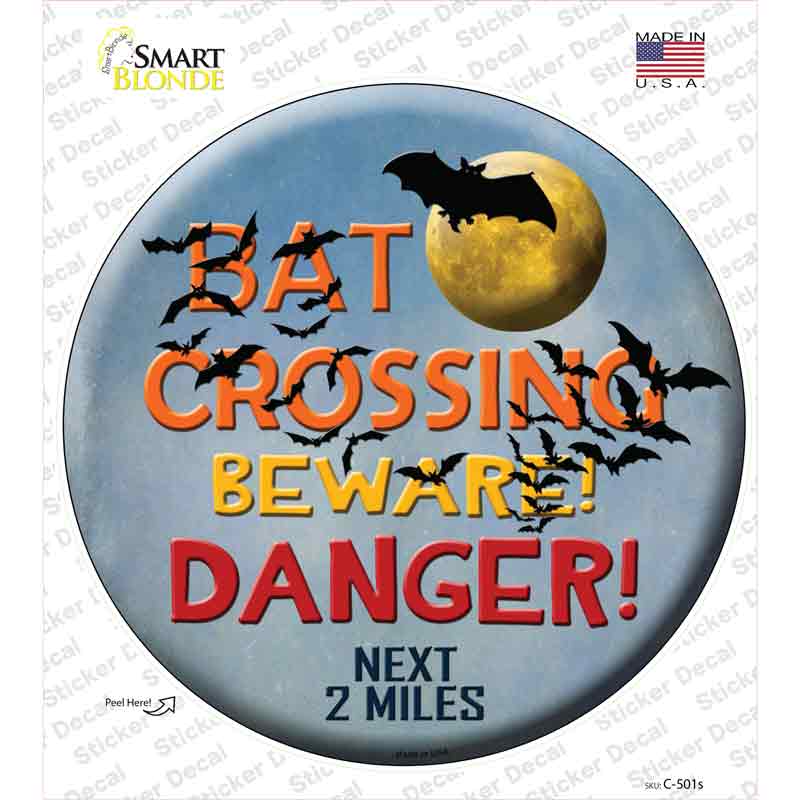 C-501s-M Bat Crossing Novelty Circle Sticker Decal - Medium