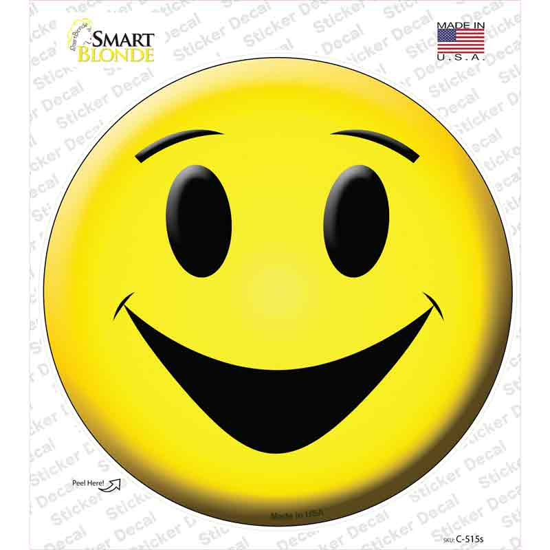 C-515s-M Yellow Smiling Face Novelty Circle Sticker Decal - Medium