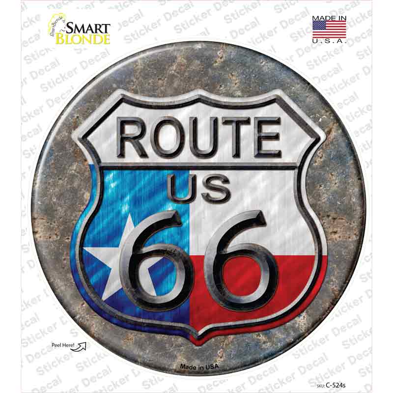 C-524s-M Texas Route 66 Novelty Circle Sticker Decal - Medium