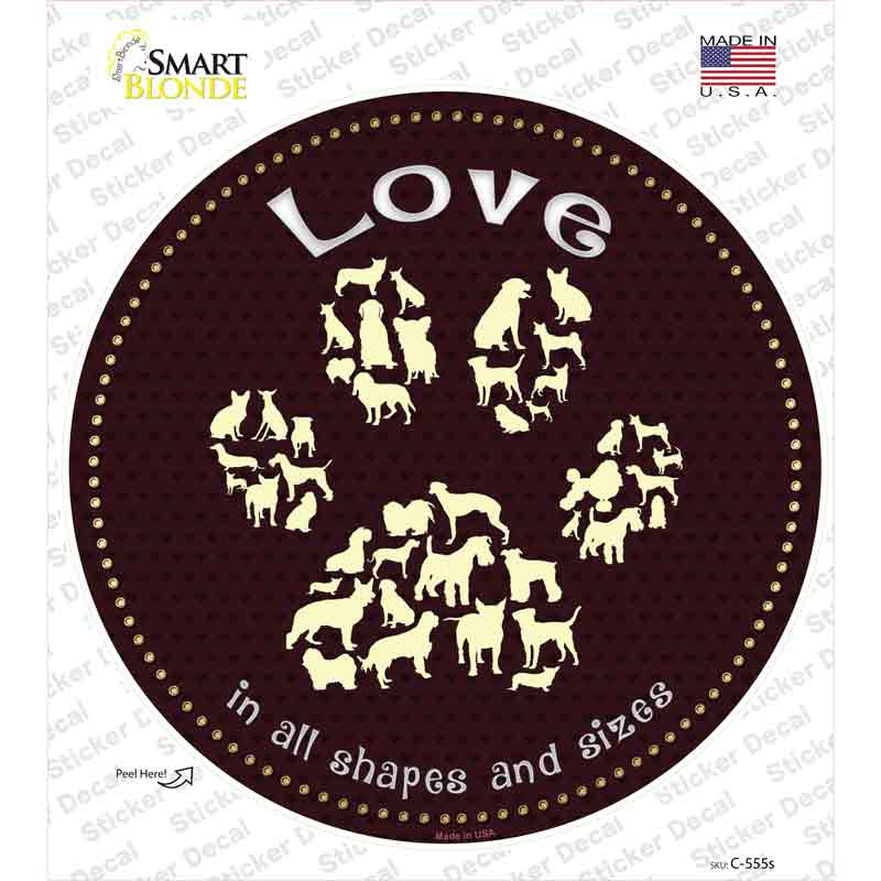 C-555s-M Love in All Shapes Novelty Circle Sticker Decal - Medium