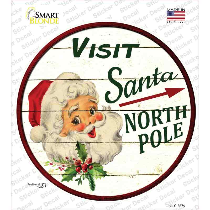 C-587s-M Visit Santa Novelty Circle Sticker Decal - Medium