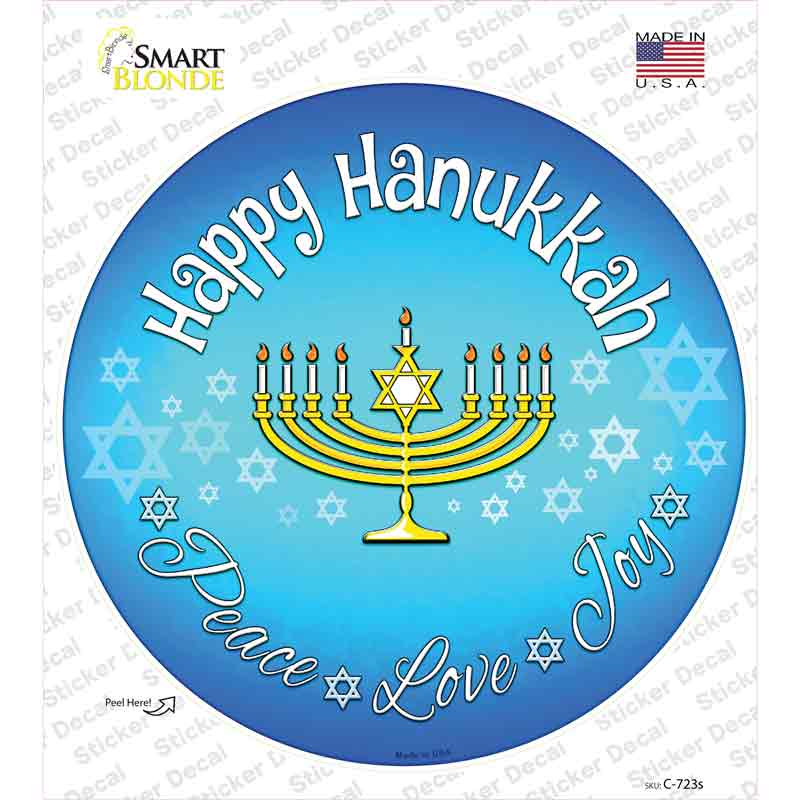 C-723s-M Happy Hanukkah Novelty Circle Sticker Decal - Medium