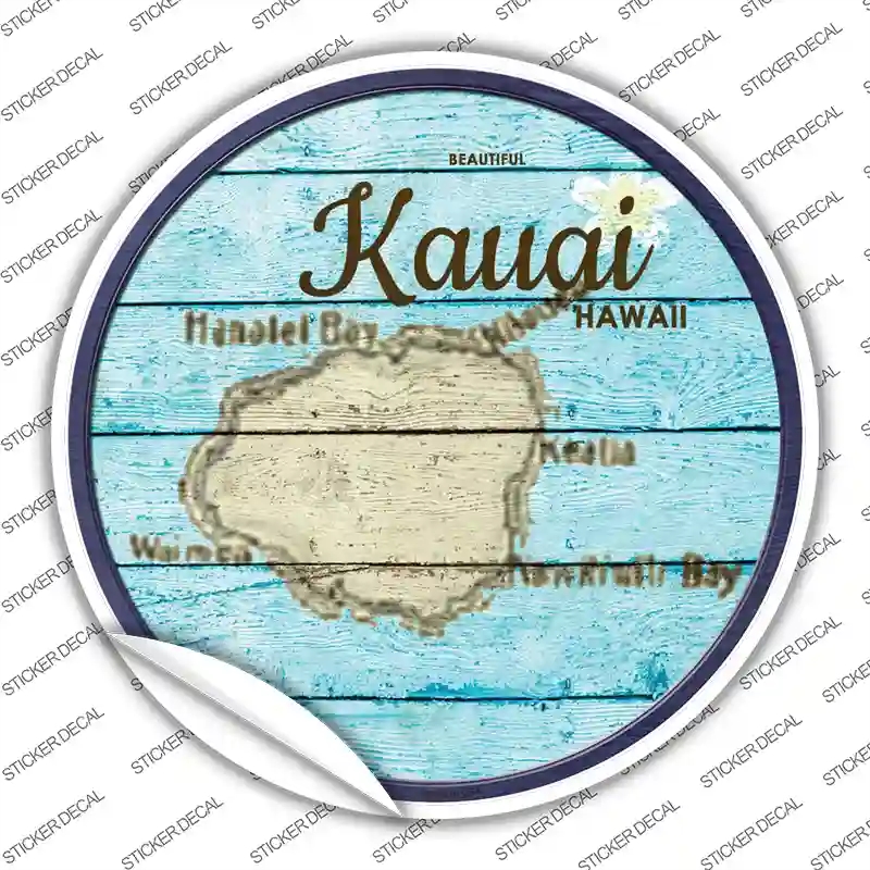 C-821s-L Kauai Hawaii Map Novelty Circle Sticker Decal - Large