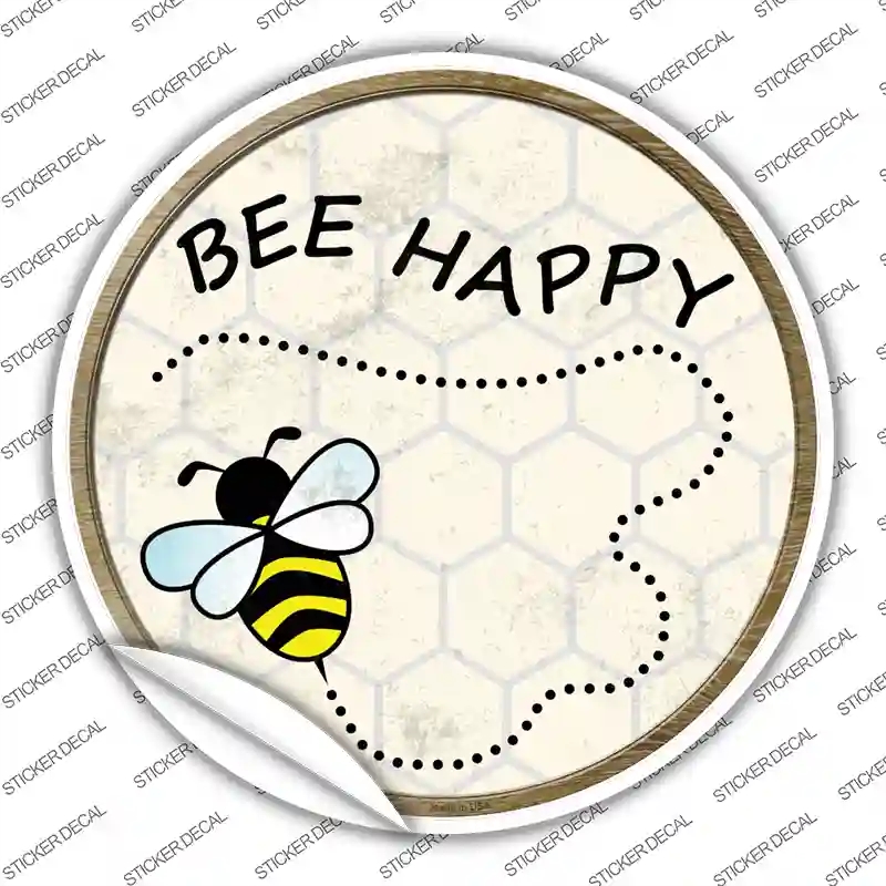 C-825s-S Bee Happy Novelty Circle Sticker Decal - Small