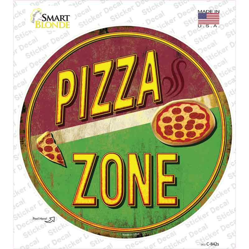 C-842s-M Pizza Zone Novelty Circle Sticker Decal - Medium