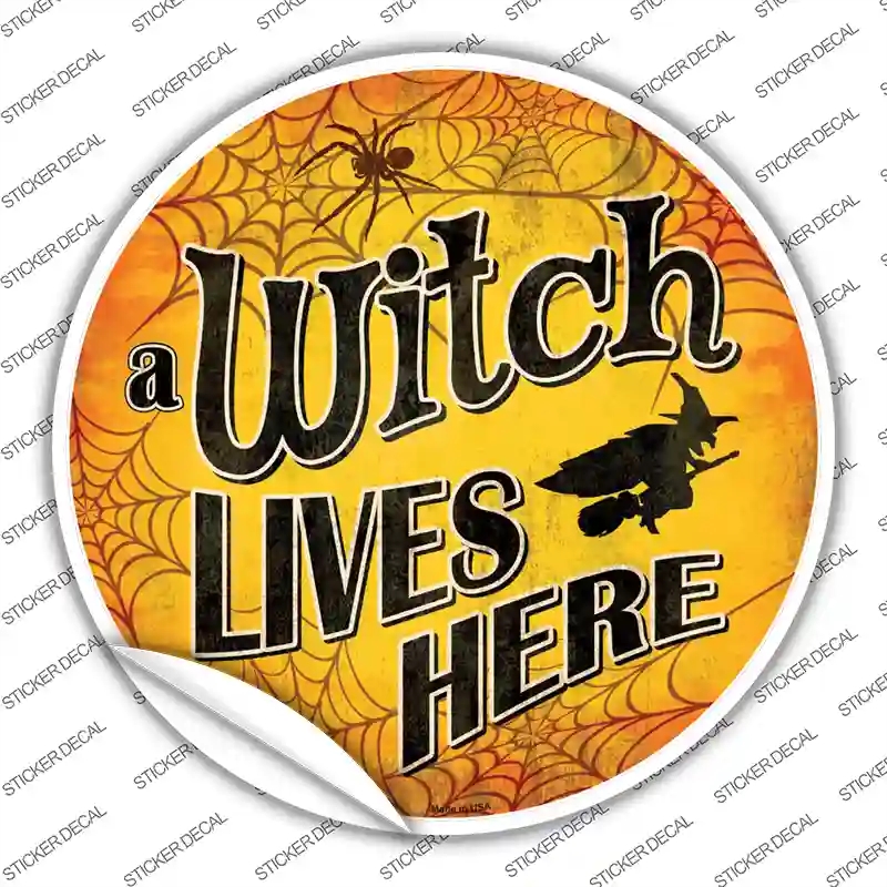 C-853s-S A Witch Lives Here Novelty Circle Sticker Decal - Small