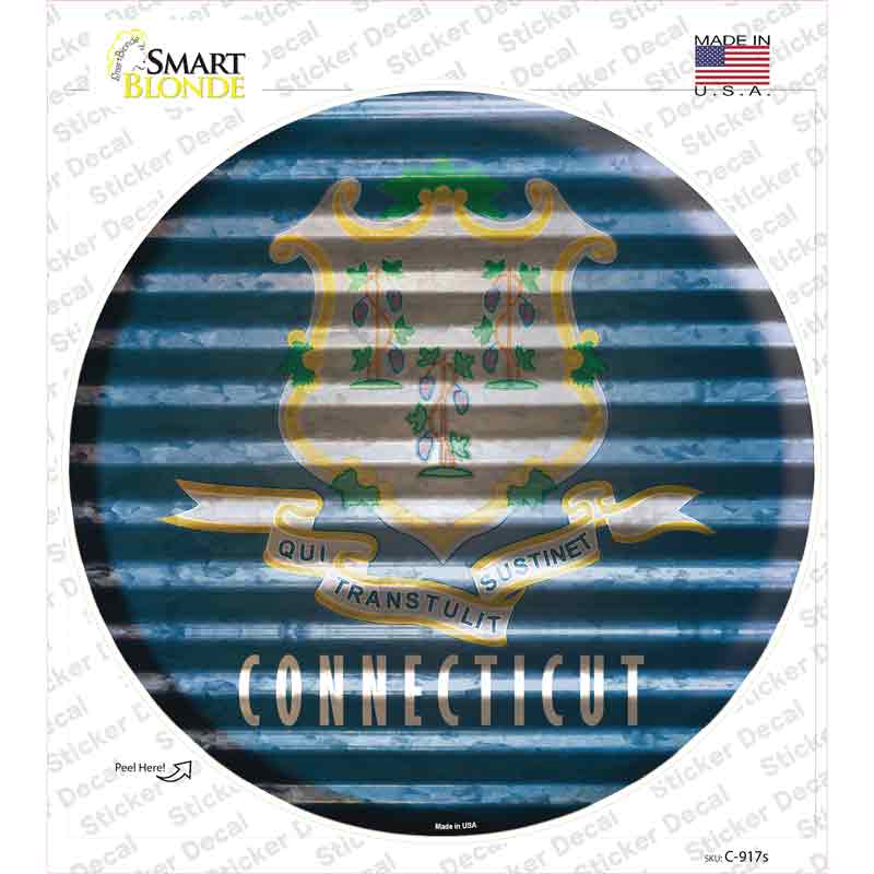 C-917s-M Connecticut Flag Corrugated Novelty Circle Sticker Decal - Medium