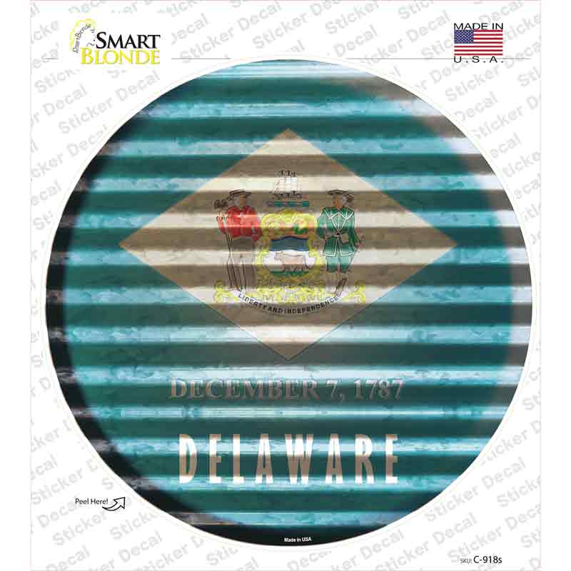C-918s-M Delaware Flag Corrugated Novelty Circle Sticker Decal - Medium