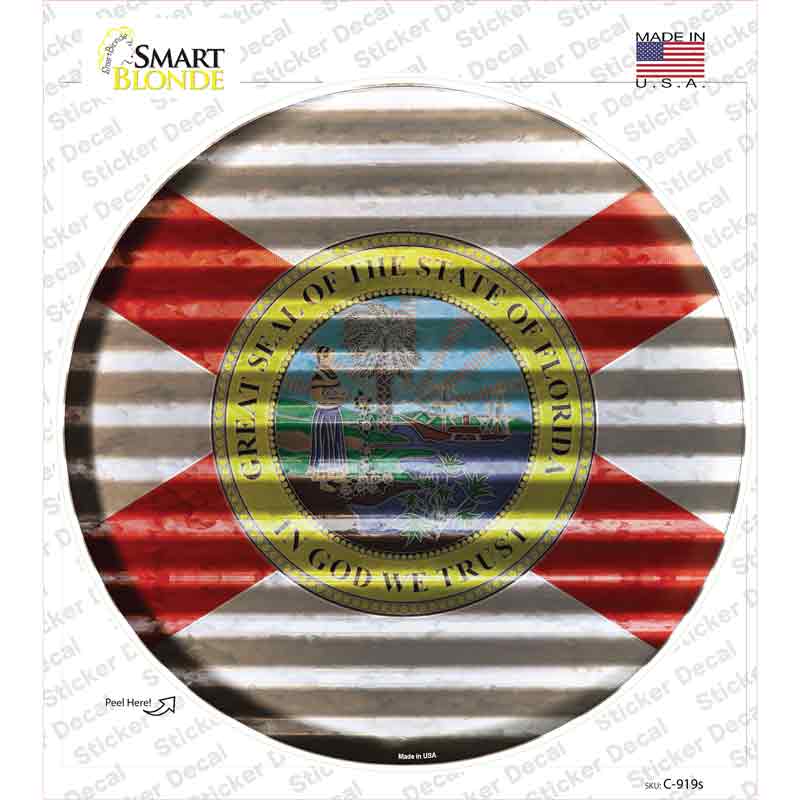 C-919s-M Florida Flag Corrugated Novelty Circle Sticker Decal - Medium