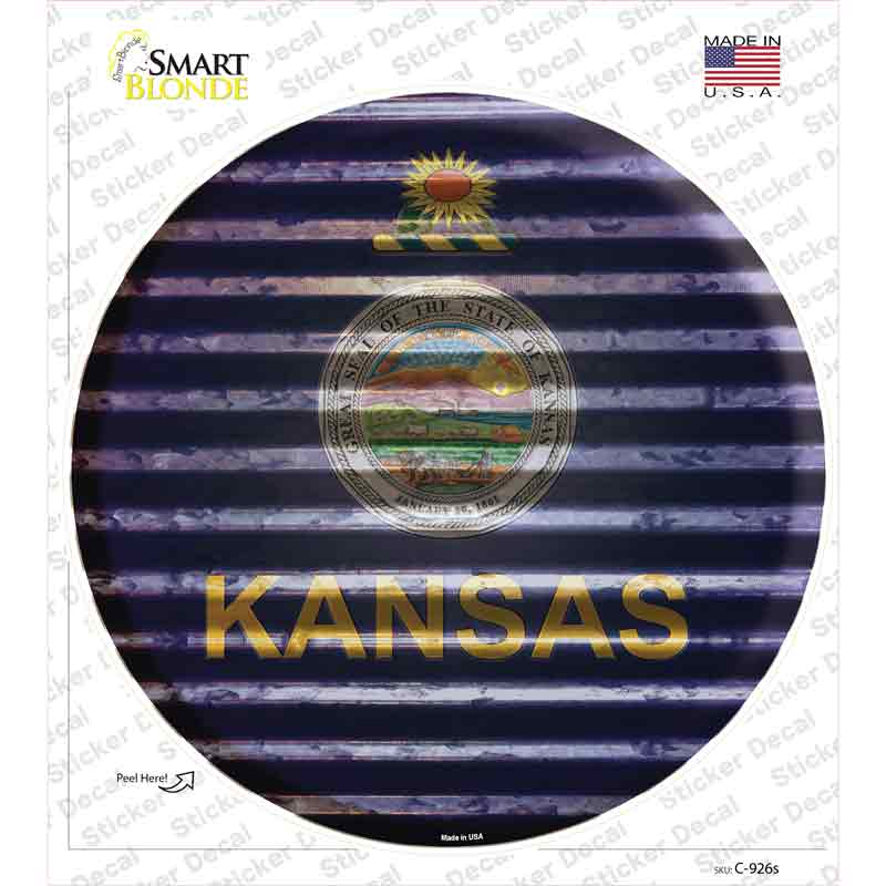 C-926s-M Kansas Flag Corrugated Novelty Circle Sticker Decal - Medium