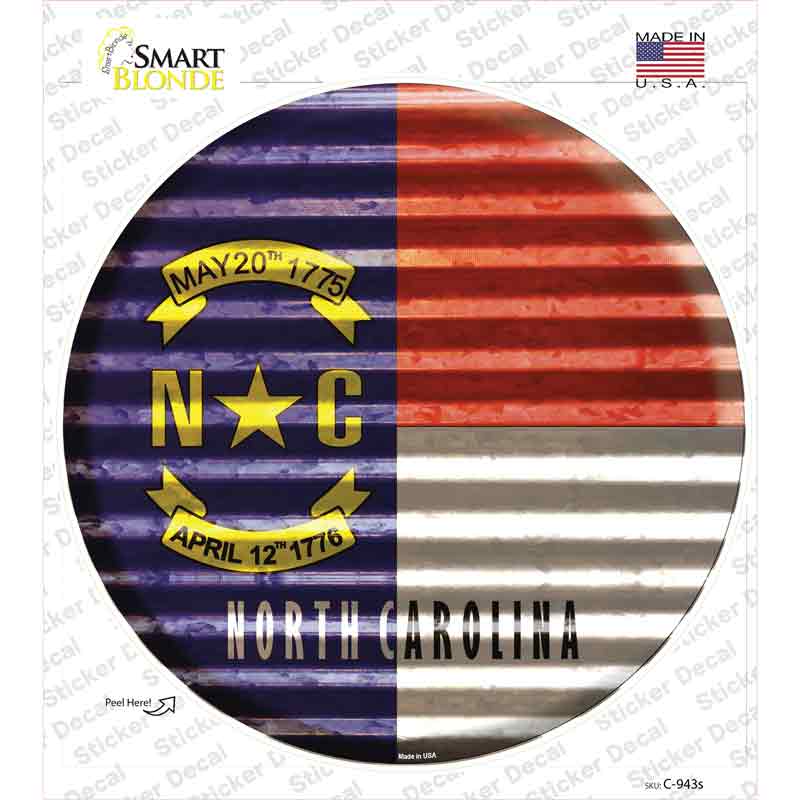 C-943s-M North Carolina Flag Corrugated Novelty Circle Sticker Decal - Medium