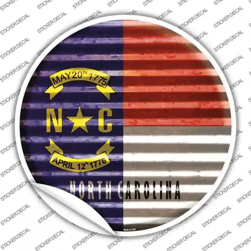C-943s-S North Carolina Flag Corrugated Novelty Circle Sticker Decal - Small