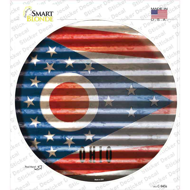 C-945s-M Ohio Flag Corrugated Novelty Circle Sticker Decal - Medium