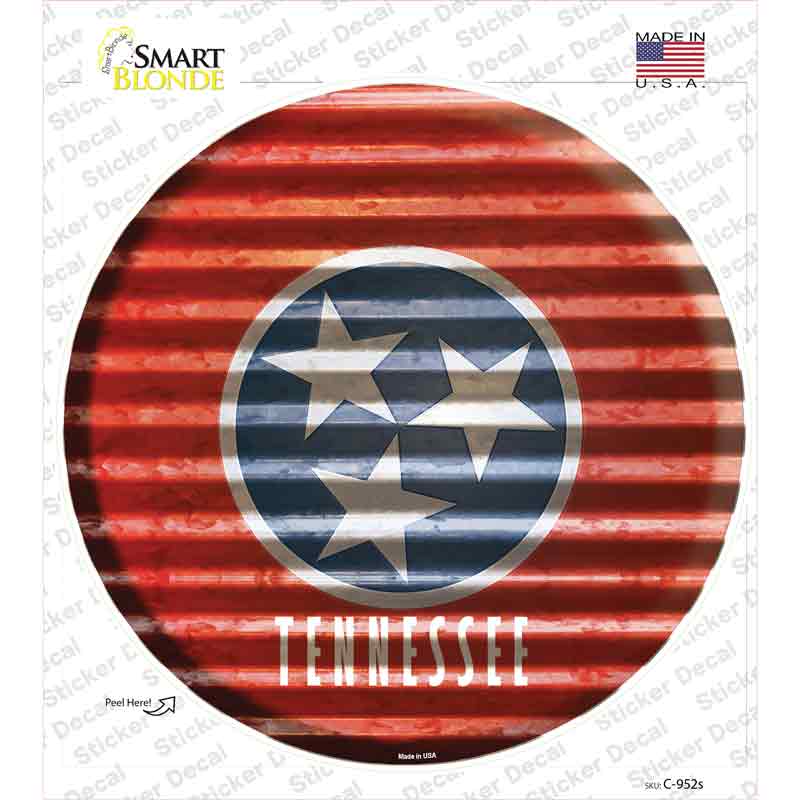 C-952s-M Tennessee Flag Corrugated Novelty Circle Sticker Decal - Medium