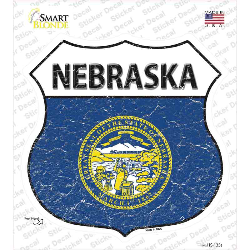 HS-135s-M Nebraska Flag Novelty Highway Shield Sticker Decal - Medium