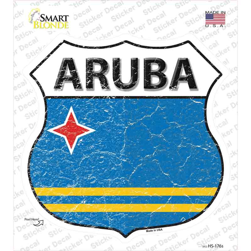HS-176s-S Aruba Flag Novelty Highway Shield Sticker Decal - Small