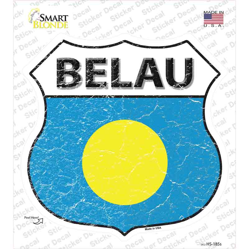 HS-185s-M Belau Flag Novelty Highway Shield Sticker Decal - Medium