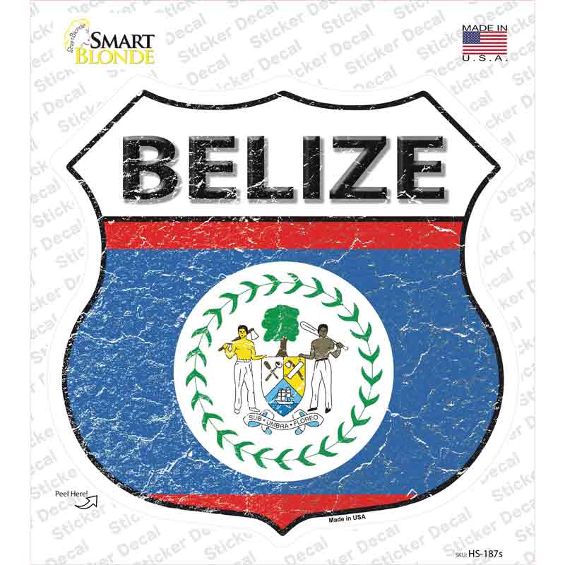 HS-187s-M Belize Flag Novelty Highway Shield Sticker Decal - Medium