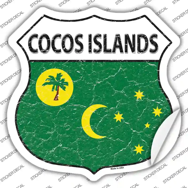 HS-217s-S Cocos Islands Flag Novelty Highway Shield Sticker Decal - Small
